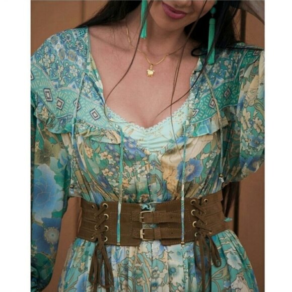 Spell & the Gypsy Free People Amethyst Maxi Boho Gown Turquoise Boho Dress XS - Picture 6 of 16